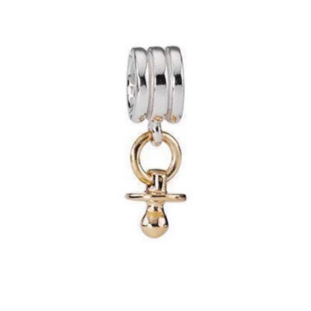 Pandora Baby Pacifier Dangle Charm • Retired • Two-Tone Gold & Silver